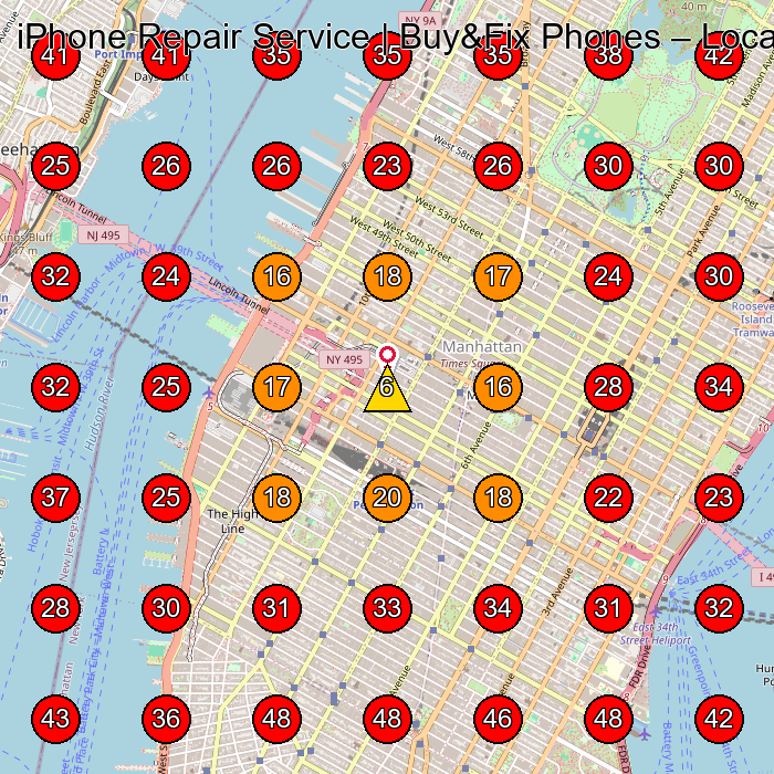 iPhone Repair Service | Buy&Fix Phones GeoGrid visibility map for Phone Repair Service in New York
